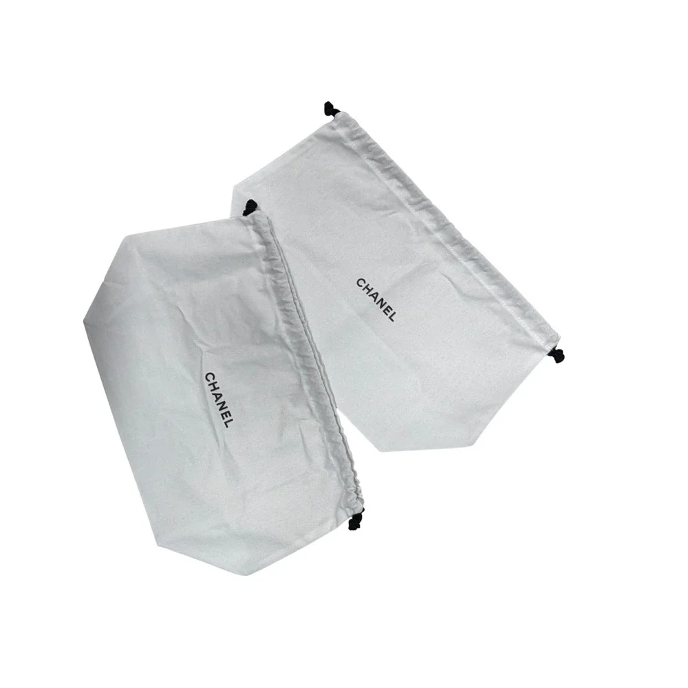 Chanel Beaute White 100% Cotton Drawstring Dust Bag Set of 2 Logo Travel Pouches